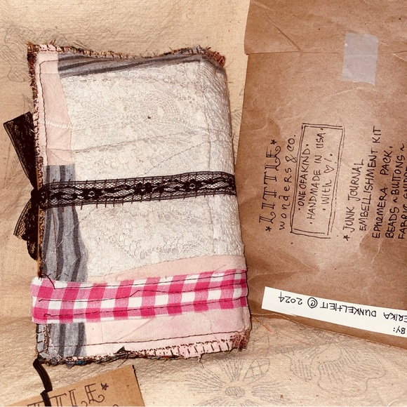 OOAK handmade undecorated junk journal vintage lace scrap fabric + Ephemera kit - Picture 4 of 8
